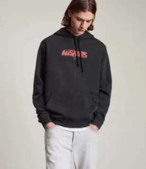 AllSaints Mens Aurocide Pullover Hoodie, Jet Black, Size: L