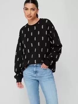 HUGO Deroxane All Over Logo Sweat - Black Size M Women