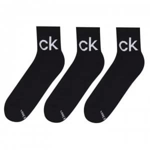 Calvin Klein Quarter Logo 3 Pack Socks - Black