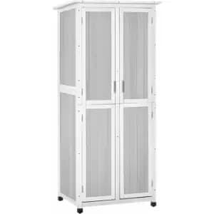 Outsunny - Wooden Garden Cabinet 3-Tier Double-door Storage Shed 77x58x175cm Grey