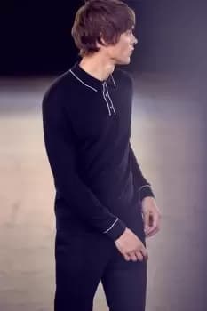 Mens Super Soft Black Tipped Placket Knitted Polo Shirt