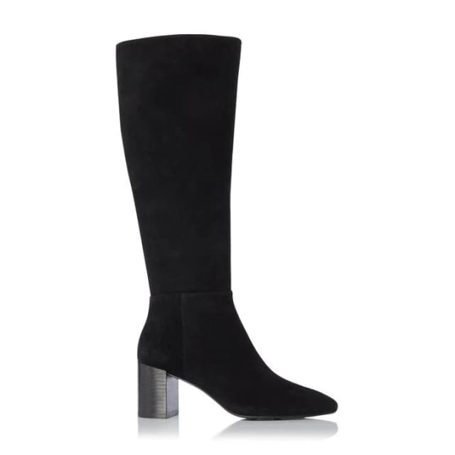 Dune Black Suede 'Santie' Mid Block Heel Knee High Boots - 3
