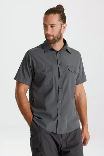 Craghoppers NosiDefense Cotton-Blend 'Kiwi' Short Sleeve Shirt Dark Grey