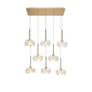 Salisbury 8 Light G9 2m Rectangle Multiple Ceiling Pendant With French Gold And Crystal Shade