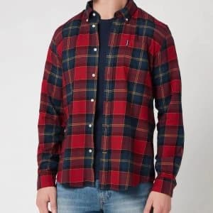 Barbour Tartan Mens 9 Tailored Shirt - Crimson - L
