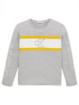 Calvin Klein Jeans Boys Logo Colourblock Long Sleeve T-Shirt - Light Grey