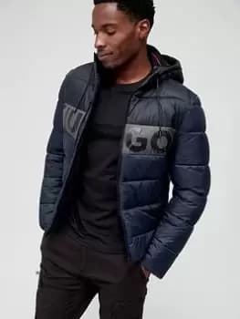 HUGO Balin Colour Block Hooded Padded Jacket, Dark Blue Size M Men