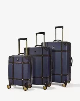 Rock Luggage Vintage PY99403 8 Wheel Navy Suitcase 3Pcs Set
