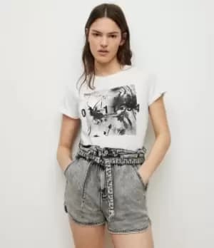 AllSaints Womens Womens Cotton Floral Regular Fit Lena Anna T-Shirt, White and Black, Size: 16, White/Black