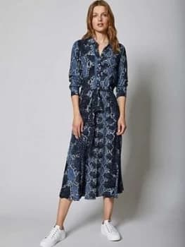 Mint Velvet Venus Animal Print Belted Midi Shirt Dress - Blue