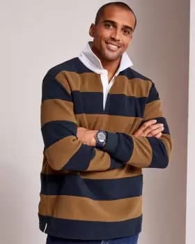 Cotton Traders Mens Fleece Stripe Rugby in Orange