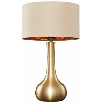 Laurin Table Lamp in Satin Gold with Reni Shade - Beige & Gold - No Bulb