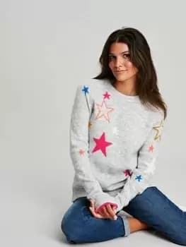 Joules Chantelle Star Print Knitted Jumper - Grey, Size 12, Women