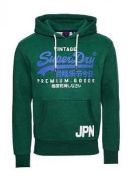 Superdry Vintage Label Hoodie, Dark Green, Size XS, Men