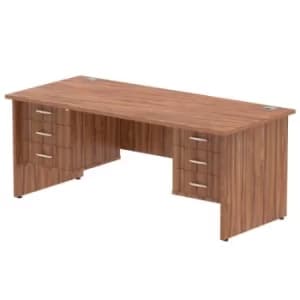 Impulse 1800 Rectangle Panel End Leg Desk WALNUT 2 x 3 Drawer Fixed Ped