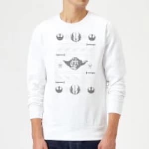 Star Wars Yoda Sabre Knit White Christmas Sweatshirt - L - White