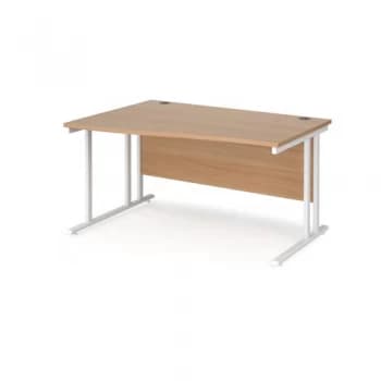 Maestro 25 left hand wave desk 1400mm wide white cantilever leg frame,