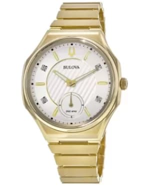 Bulova Curv Silver Dial Gold PVD Stainless Steel Womens Watch 97P136 97P136