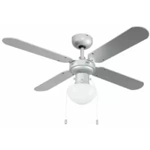 Minisun - 42 Metal Grey Ceiling Fan With Frosted Opal Glass Light Shade & 4 x Reversible Silver / Black Blades - With Remote Control