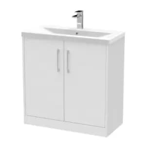Hudson Reed Juno 800mm Floor Standing 2 Door Vanity & Mid-Edge Basin - White Ash