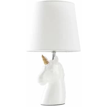 White & Gold Ceramic Unicorn Table Lamp White Light Shade - No Bulb