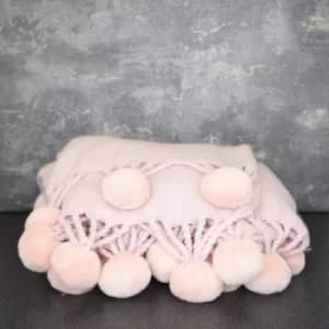 WovenThrow With Pom Poms Pink 130cm