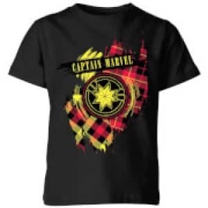 Captain Marvel Tartan Patch Kids T-Shirt - Black - 11-12 Years