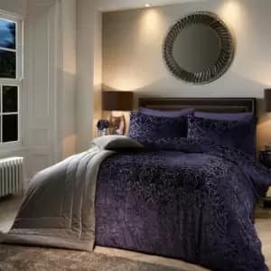 Soiree Mirella Velvet Damask Weave Duvet Cover Set, Navy, King