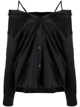 ALEXANDER WANG WOMEN Off-shoulder Satin Shirt Black