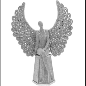 Silver Art Angel Sitting 14" Ornament By Lesser & Pavey