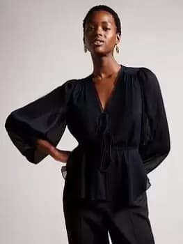 Ted Baker Wmb-frasiah-tie Front Blouse, Blue, Size 1=8, Women