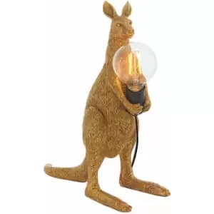 Vintage Gold Kangaroo Table Light - Resin Figure - Matt Black Lamp Holder