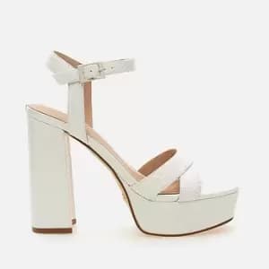 Guess Womens Zelina Leather Platform Heeled Sandals - Pearl - UK 4