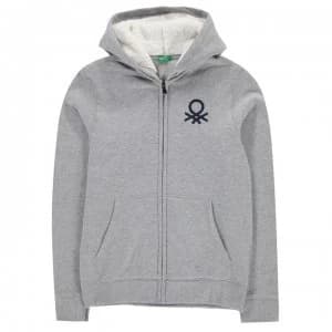 Benetton Logo Zip Hoodie - 501 Grey