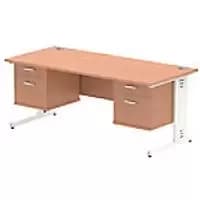 Dynamic Rectangular Office Desk Beech MFC Cable Managed Cantilever Leg White Frame Impulse 2 x 2 Drawer Fixed Ped 1800 x 800 x 730mm