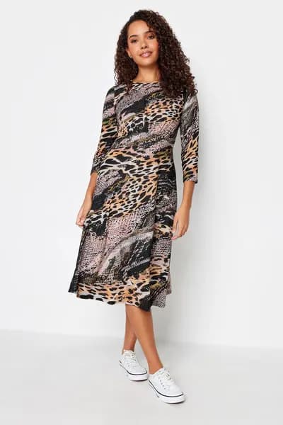 M&Co Animal Print Midaxi Dress Brown