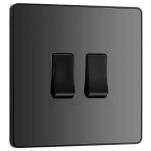BG Evolve Black Chrome 20A 16Ax Double Light Switch - 2 Way