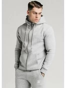 SikSilk Zip Through Funnel Neck Hoodie - Grey Marl