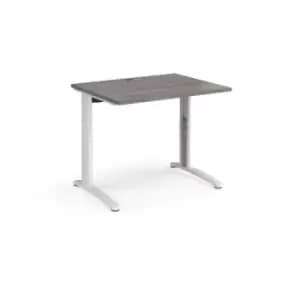 TR10 height settable straight desk 1000mm x 800mm - white frame and grey oak top