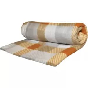 Velosso Check Polar Fleece Blanket (One Size) (Ochre) - Ochre