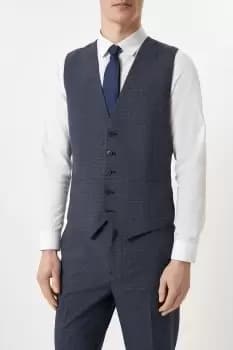 Mens Tailored Fit Navy Overcheck Waistcoat