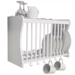Techstyle Cheshunt Wall Mounted Kitchen Plate Cup / Storage Rack With Hooks White