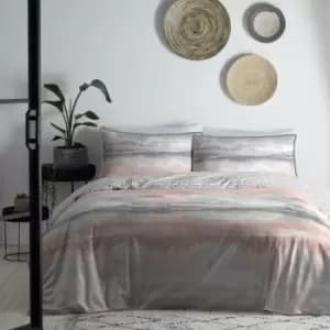 Appletree Loft Landscape Watercolour Print Reversible 100% Cotton Duvet Cover Set, Dark Coral, Single