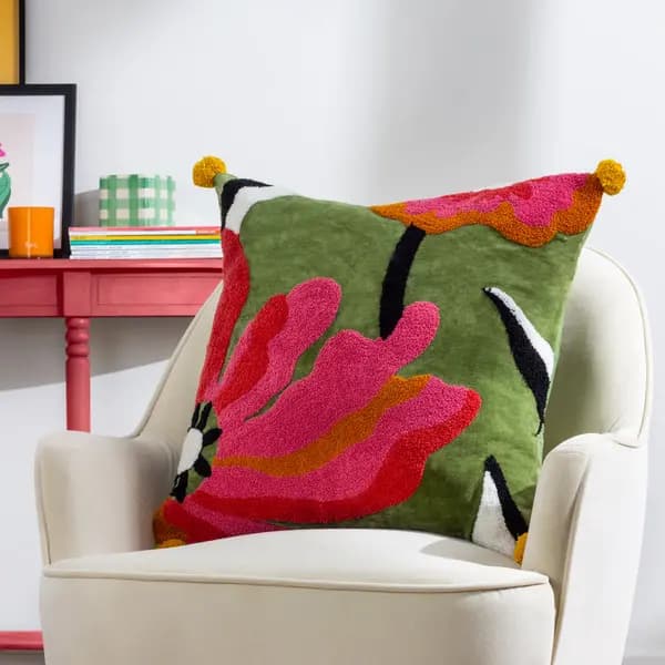 Poppy Cushion Khaki/Pink, Khaki/Pink / 50 x 50cm / Polyester Filled