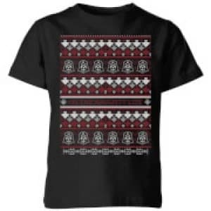Star Wars On The Naughty List Pattern Kids Christmas T-Shirt - Black - 11-12 Years