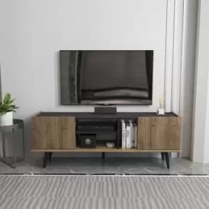 Equador tv Cabinet 2 Shelves 2 Cabinets for Storage - Walnut and Beige - Walnit and Black Marble Effect - Decorotika