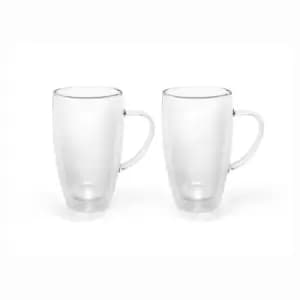 Double Wall Glass Mug for Coffee or Tea Small 295ml with Handle in A Set of 2