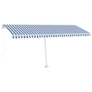 Vidaxl Freestanding Manual Retractable Awning 500X300 Cm Blue & White