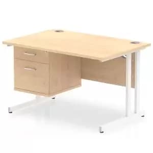 Impulse 1200 Rectangle White Cant Leg Desk MAPLE 1 x 2 Drawer Fixed