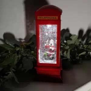 27cm Premier Christmas Water Spinner of Red Telephone Box Design with Santa Dual Powered